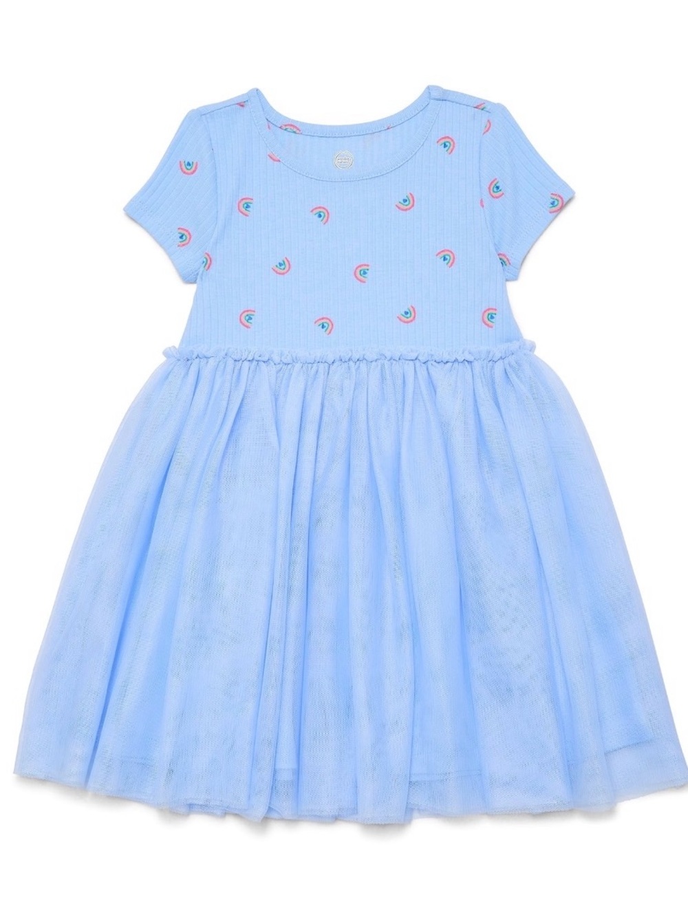 Girls Light Blue Rainbow Print Tulle Dress